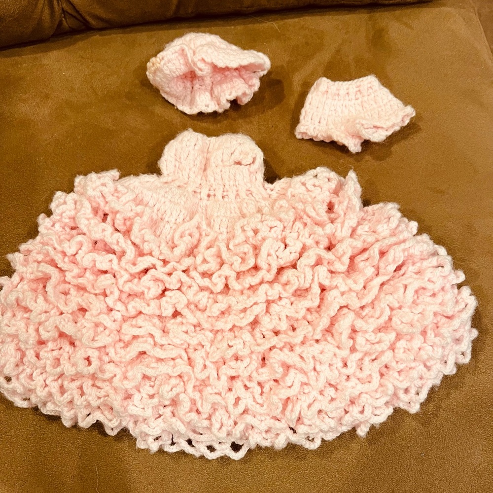 Pink Ruffled toilet paper doll Knit dress hat and pants
